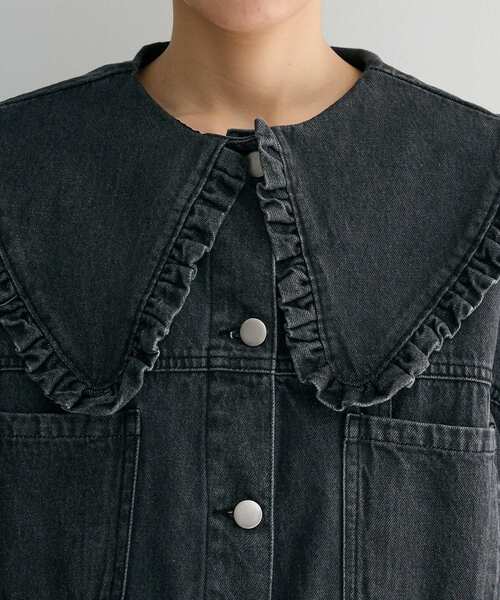 Green　Parks（グリーンパークス）の「・DOUBLE FLAGS フリルカラーGジャン（デニムジャケット・レディース・ブラック/インディゴブルー・FREE）」の10枚目の写真