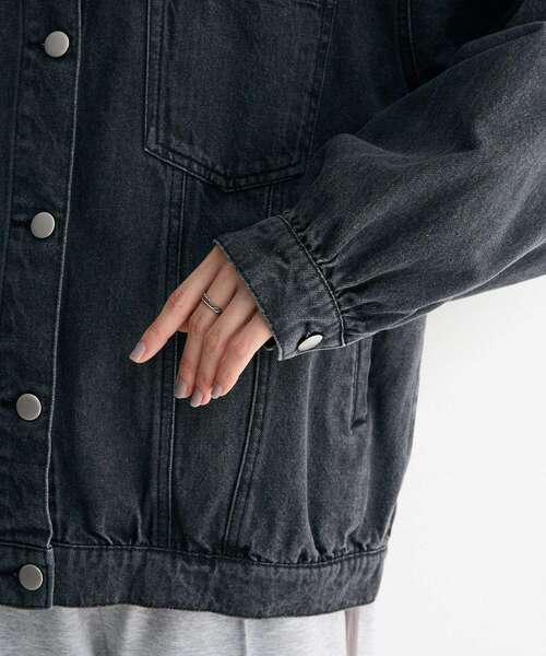 Green　Parks（グリーンパークス）の「・DOUBLE FLAGS フリルカラーGジャン（デニムジャケット・レディース・ブラック/インディゴブルー・FREE）」の12枚目の写真