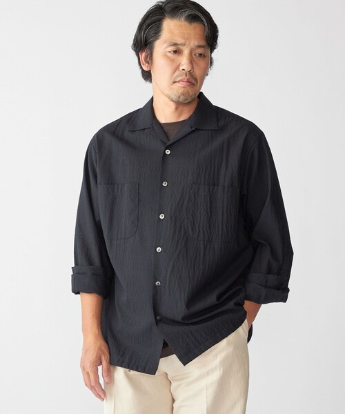 SHIPS(シップス)の「Southwick: Gate Label TW エンボス ロングスリーブ キャンプシャツ(シャツ/ブラウス・メンズ・ネイビー・MEDIUM/LARGE)」の1枚目の写真