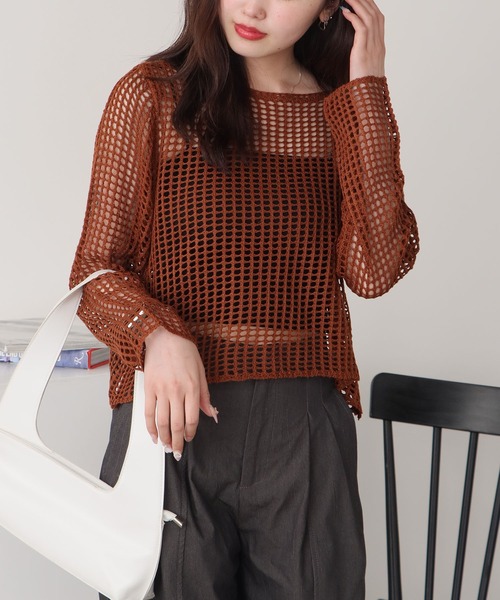 ROOPTOKYO（ループトウキョウ）の「カジュアル メッシュトップス（Tシャツ/カットソー・レディース・オレンジ/ベージュ/ブラウン/ホワイト/ブラック/アイボリー・FREE）」の6枚目の写真