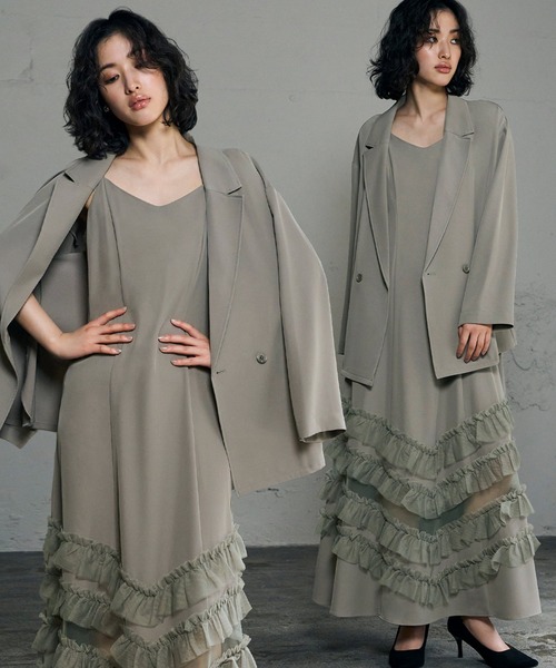 セール】テーラードジャケット チュール フリル キャミワンピース