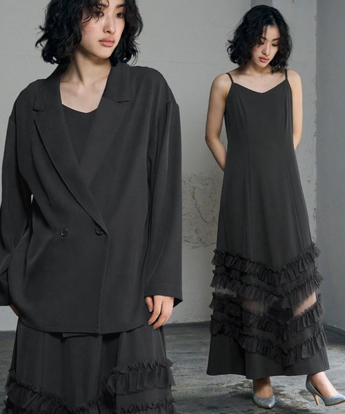 テーラードジャケット チュール フリル キャミワンピース セットアップ