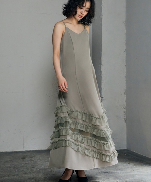 テーラードジャケット チュール フリル キャミワンピース セットアップ