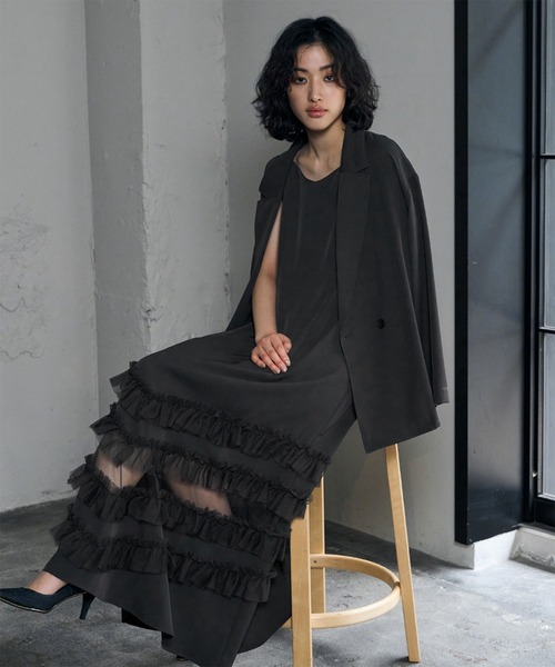 セール】テーラードジャケット チュール フリル キャミワンピース