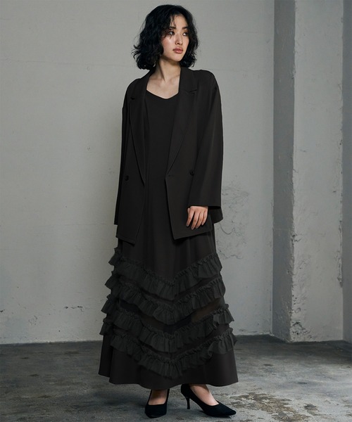 テーラードジャケット チュール フリル キャミワンピース セットアップ