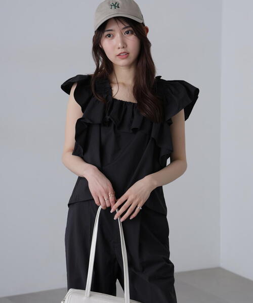 FREE'S MART(フリーズマート)の「◆〈セットアップ対応〉ギャザーショルダーノースリーブブラウス(シャツ/ブラウス・レディース・ブラック/イエロー・FREE)」の5枚目の写真