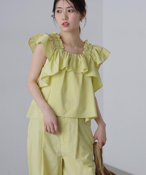 FREE'S MART(フリーズマート)の「◆〈セットアップ対応〉ギャザーショルダーノースリーブブラウス(シャツ/ブラウス・レディース・ブラック/イエロー・FREE)」の12枚目の写真