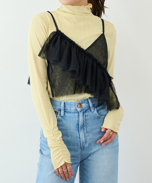 SETUP7（セットアップセブン）の「【SETUP7】ランダムテレコ袖シャーリング長袖Tシャツ GLR（Tシャツ/カットソー・レディース・ブラック/オフホワイト/ブルー/ライトグレー/イエロー・M/L）」の5枚目の写真