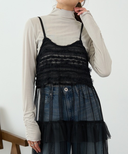 SETUP7（セットアップセブン）の「【SETUP7】ランダムテレコ袖シャーリング長袖Tシャツ GLR（Tシャツ/カットソー・レディース・ブラック/オフホワイト/ブルー/ライトグレー/イエロー・M/L）」の3枚目の写真