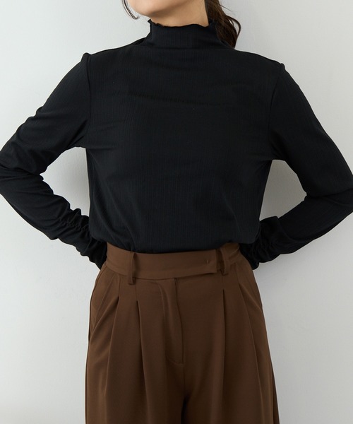 SETUP7（セットアップセブン）の「【SETUP7】ランダムテレコ袖シャーリング長袖Tシャツ GLR（Tシャツ/カットソー・レディース・ブラック/オフホワイト/ブルー/ライトグレー/イエロー・M/L）」の12枚目の写真