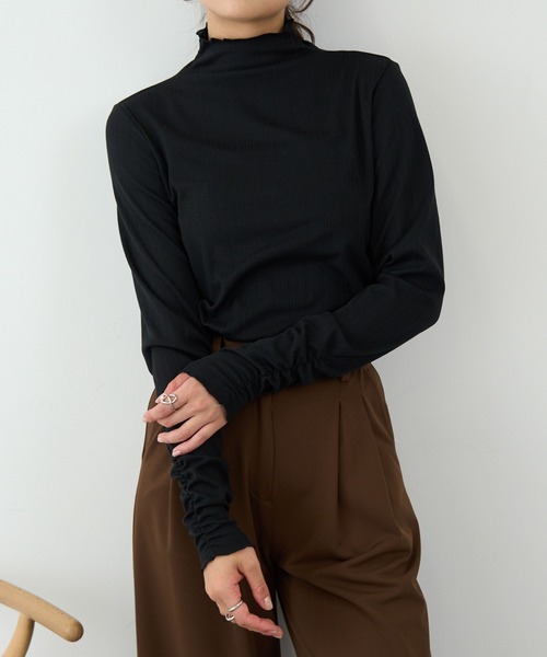 SETUP7（セットアップセブン）の「【SETUP7】ランダムテレコ袖シャーリング長袖Tシャツ GLR（Tシャツ/カットソー・レディース・ブラック/オフホワイト/ブルー/ライトグレー/イエロー・M/L）」の13枚目の写真