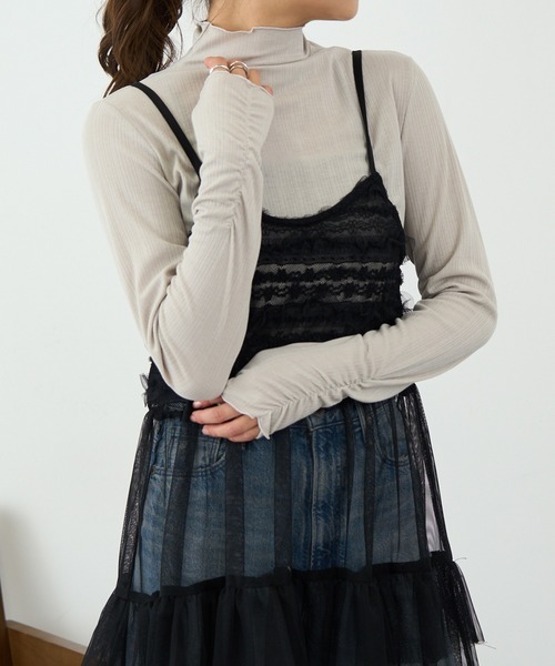 SETUP7（セットアップセブン）の「【SETUP7】ランダムテレコ袖シャーリング長袖Tシャツ GLR（Tシャツ/カットソー・レディース・ブラック/オフホワイト/ブルー/ライトグレー/イエロー・M/L）」の17枚目の写真