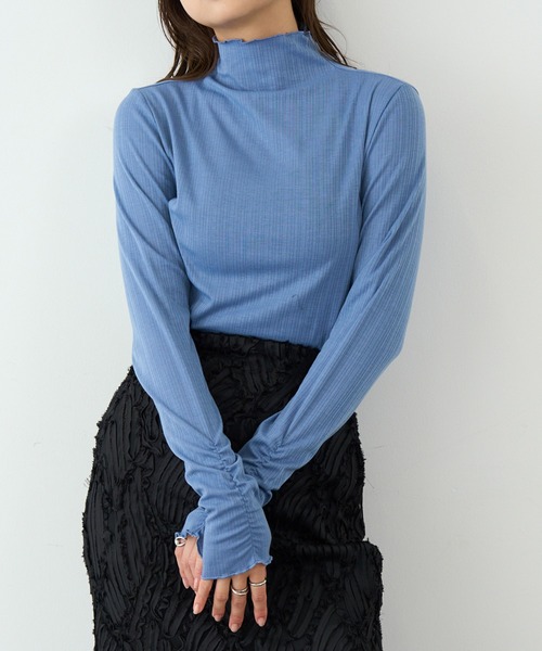 SETUP7（セットアップセブン）の「【SETUP7】ランダムテレコ袖シャーリング長袖Tシャツ GLR（Tシャツ/カットソー・レディース・ブラック/オフホワイト/ブルー/ライトグレー/イエロー・M/L）」の21枚目の写真