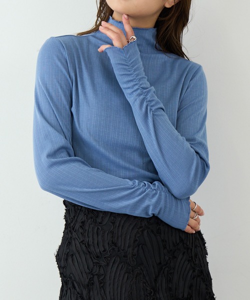 SETUP7（セットアップセブン）の「【SETUP7】ランダムテレコ袖シャーリング長袖Tシャツ GLR（Tシャツ/カットソー・レディース・ブラック/オフホワイト/ブルー/ライトグレー/イエロー・M/L）」の22枚目の写真