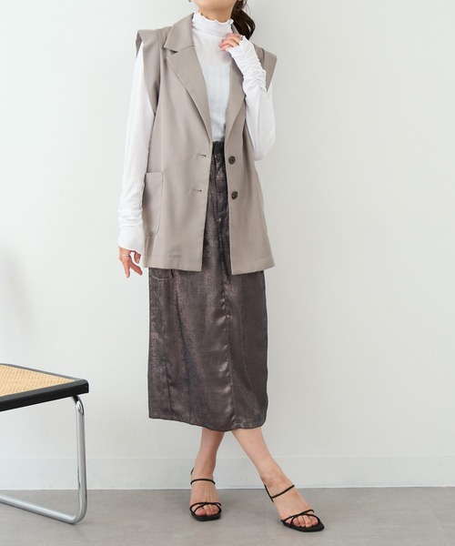 SETUP7（セットアップセブン）の「【SETUP7】ランダムテレコ袖シャーリング長袖Tシャツ GLR（Tシャツ/カットソー・レディース・ブラック/オフホワイト/ブルー/ライトグレー/イエロー・M/L）」の9枚目の写真