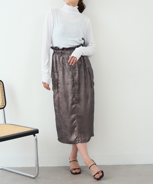 SETUP7（セットアップセブン）の「【SETUP7】ランダムテレコ袖シャーリング長袖Tシャツ GLR（Tシャツ/カットソー・レディース・ブラック/オフホワイト/ブルー/ライトグレー/イエロー・M/L）」の10枚目の写真