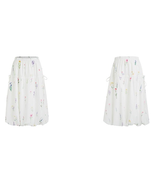 Fano Studios(ファノ ストゥディオズ)の「フラワープリント バルーンロングスカート FC25B050【Fano Studios】【2025SS】(スカート・レディース・ホワイト・L/M/S)」の2枚目の写真