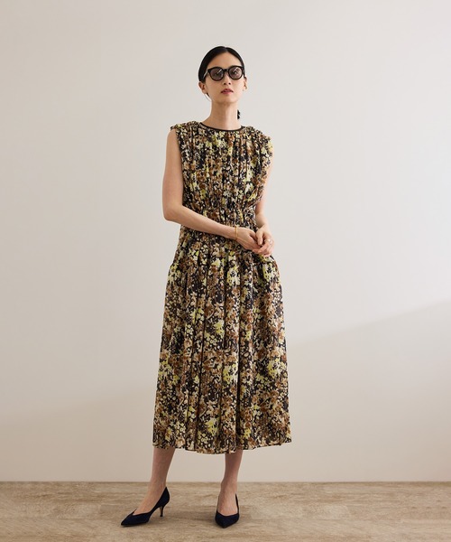 ロペ（ROPE’）/フェイディドフラワープリント・無地ドレス/洗える セール】フェイディドフラワープリント・無地ドレス/洗える