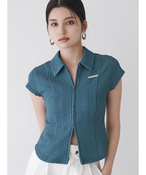 MURUA（ムルーア）の「ダブルジップタイトシャツ（シャツ/ブラウス・レディース・ホワイト/ブラック/ブルー・FREE）」の3枚目の写真