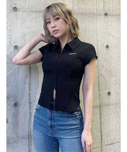 MURUA（ムルーア）の「ダブルジップタイトシャツ（シャツ/ブラウス・レディース・ホワイト/ブラック/ブルー・FREE）」の5枚目の写真