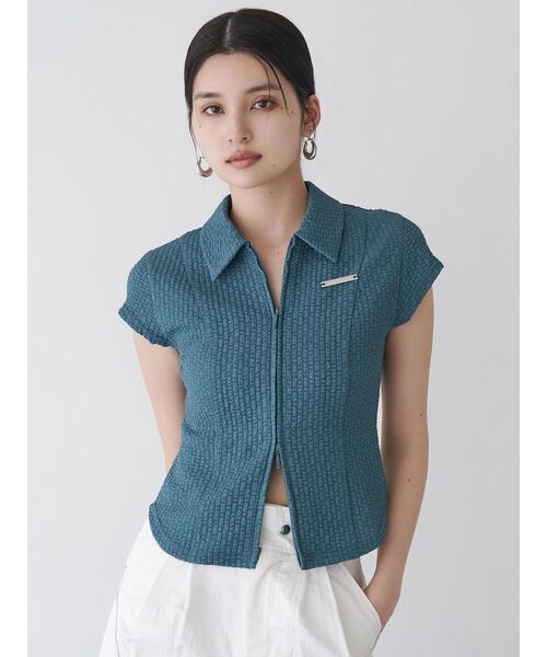 MURUA（ムルーア）の「ダブルジップタイトシャツ（シャツ/ブラウス・レディース・ホワイト/ブラック/ブルー・FREE）」の6枚目の写真