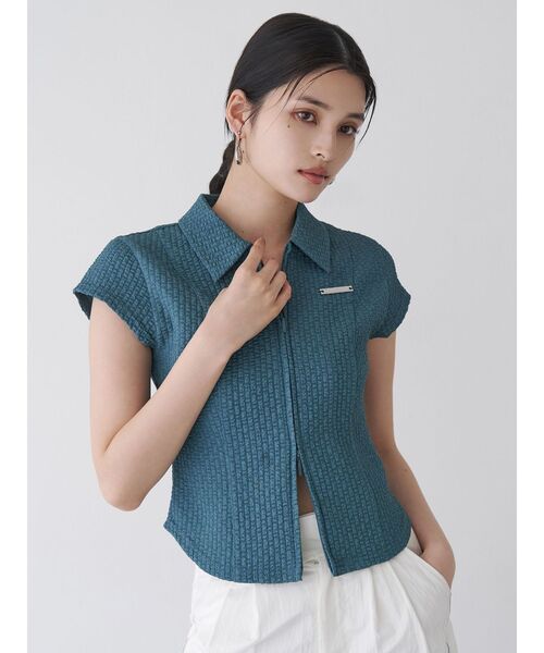 MURUA（ムルーア）の「ダブルジップタイトシャツ（シャツ/ブラウス・レディース・ホワイト/ブラック/ブルー・FREE）」の7枚目の写真