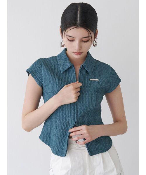 MURUA（ムルーア）の「ダブルジップタイトシャツ（シャツ/ブラウス・レディース・ホワイト/ブラック/ブルー・FREE）」の8枚目の写真