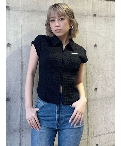 MURUA（ムルーア）の「ダブルジップタイトシャツ（シャツ/ブラウス・レディース・ホワイト/ブラック/ブルー・FREE）」の15枚目の写真