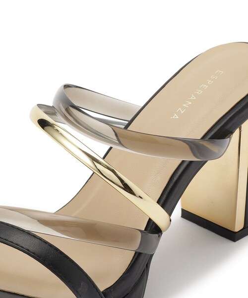 セール】クリア×メタリックラインコンビヒールサンダル（サンダル