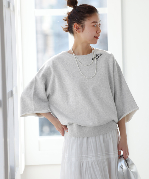 JOURNAL STANDARD relume(ジャーナルスタンダード レリューム)の「《追加》刺繍ロゴハーフスリーブスウェット(スウェット・レディース・グレー/ブラック系その他/グリーン・FREE)」の3枚目の写真