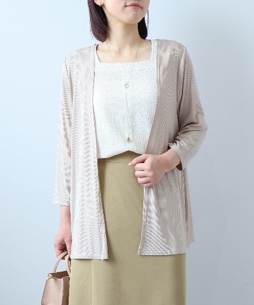 fleur by mint breeze（フルールバイミントブリーズ）の「【UVカット・接触冷感】【L～5L 大きいサイズ】テレコトッパーロングカーディガン 7分袖（カーディガン/ボレロ・レディース・グレー/ブルー/ブラック・3L/4L/5L/LL）」の3枚目の写真