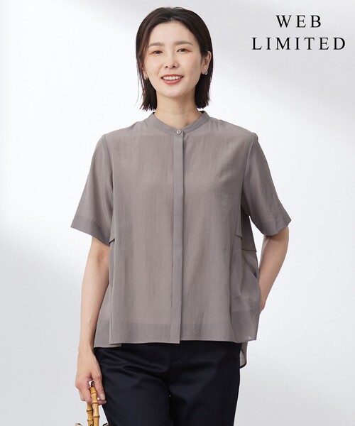 J.PRESS Ladies(J.プレス レディス)の「【WEB限定カラーあり・洗える・速乾・接触冷感】リライムライトローン バックフリル ブラウス(シャツ/ブラウス・レディース・ブルー系/ブラウン系/ライトグリーン系/ベージュ系・XS)」の1枚目の写真