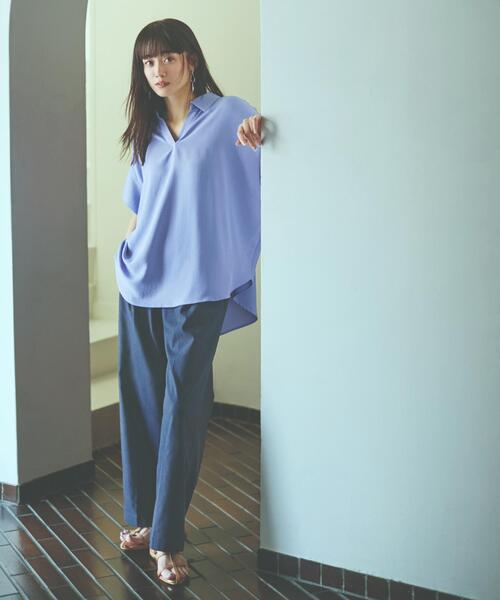 THE SHOP TK (ザ ショップ ティーケー )の「スキッパーシャツ【防シワ/接触冷感/洗濯機OK/セットアップ可】(シャツ/ブラウス・レディース・ベージュ/ブラック/ブルー/オフホワイト・13/12)」の8枚目の写真