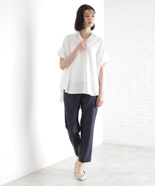 THE SHOP TK (ザ ショップ ティーケー )の「スキッパーシャツ【防シワ/接触冷感/洗濯機OK/セットアップ可】(シャツ/ブラウス・レディース・ベージュ/ブラック/ブルー/オフホワイト・13/12)」の10枚目の写真