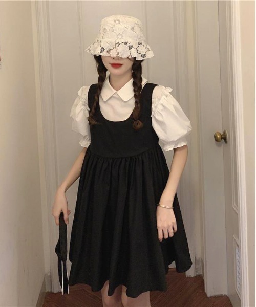 WEGO（ウィゴー）の「WEGO/ブラウス＆ワンピースガーリー2点セット（ワンピース・レディース・ブラック・FREE）」の2枚目の写真