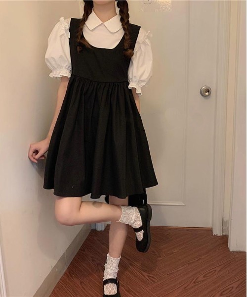 WEGO（ウィゴー）の「WEGO/ブラウス＆ワンピースガーリー2点セット（ワンピース・レディース・ブラック・FREE）」の3枚目の写真