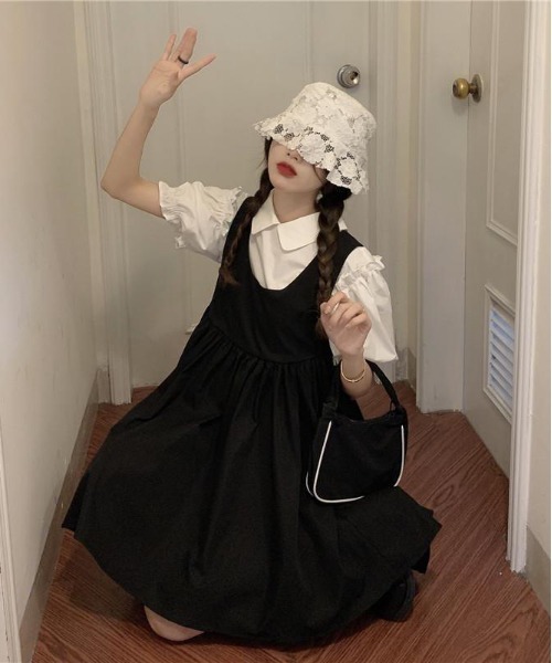 WEGO（ウィゴー）の「WEGO/ブラウス＆ワンピースガーリー2点セット（ワンピース・レディース・ブラック・FREE）」の6枚目の写真