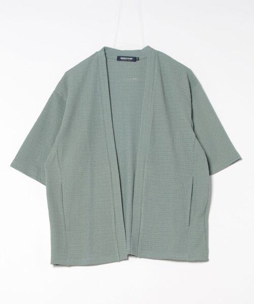 UNION STATION（ユニオンステーション）の「*WEB限定 シアー ジャガード 5分袖 ボタンレスカーディガン（カーディガン/ボレロ・メンズ・ブラック/オフホワイト/ベージュ/ライトグリーン・M/L）」の4枚目の写真