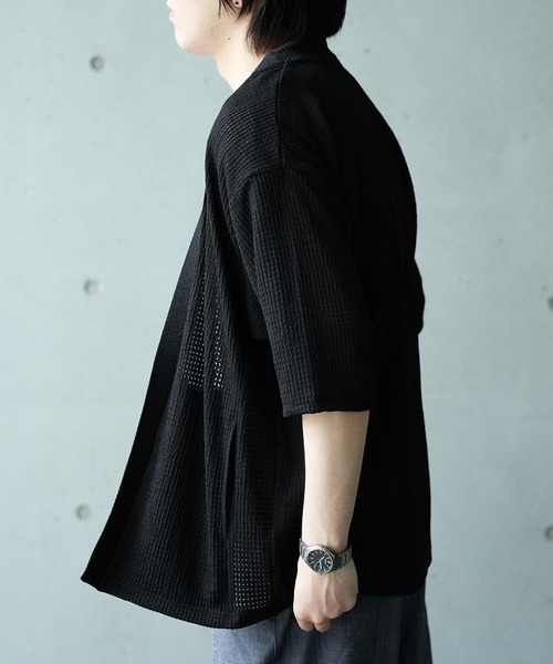 UNION STATION（ユニオンステーション）の「*WEB限定 シアー ジャガード 5分袖 ボタンレスカーディガン（カーディガン/ボレロ・メンズ・ブラック/オフホワイト/ベージュ/ライトグリーン・M/L）」の18枚目の写真