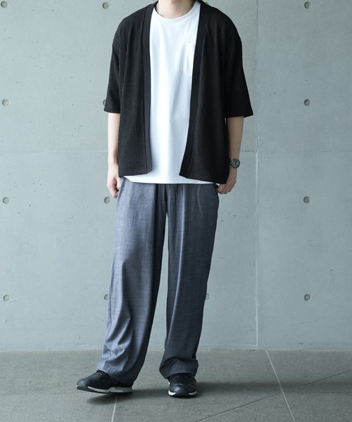 UNION STATION（ユニオンステーション）の「*WEB限定 シアー ジャガード 5分袖 ボタンレスカーディガン（カーディガン/ボレロ・メンズ・ブラック/オフホワイト/ベージュ/ライトグリーン・M/L）」の16枚目の写真