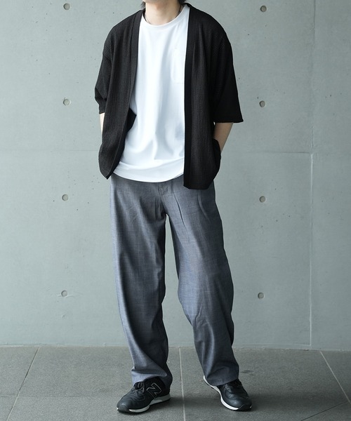 UNION STATION（ユニオンステーション）の「*WEB限定 シアー ジャガード 5分袖 ボタンレスカーディガン（カーディガン/ボレロ・メンズ・ブラック/オフホワイト/ベージュ/ライトグリーン・M/L）」の15枚目の写真