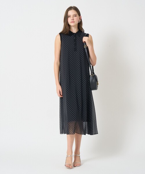 【未使用】ANAYI サマーシフォンワンピース　36 axes femme / 紫陽花シフォンワンピース M 紺 Y-23-12-29-138-AX