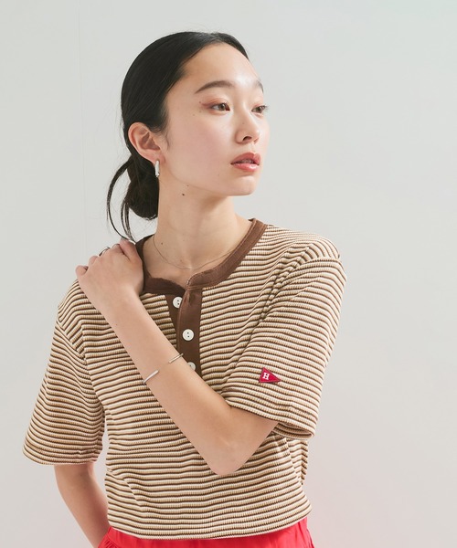 Healthknit（ヘルスニット）の「【Healthknit/ヘルスニット】Multi Border Waffle S/S（Tシャツ/カットソー・レディース・ブルー系その他4/ブラウン/グリーン・FREE）」の2枚目の写真