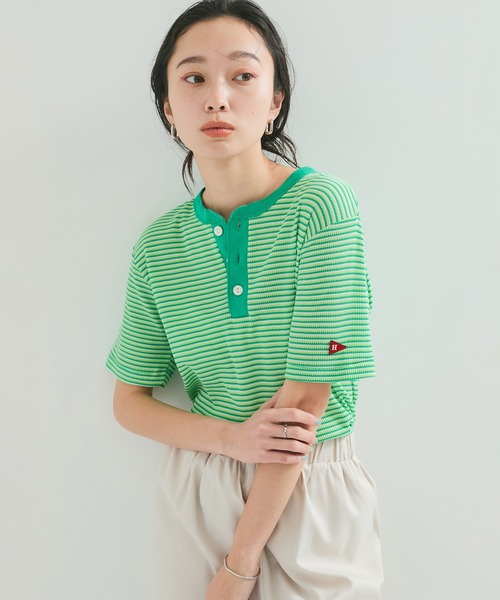 Healthknit（ヘルスニット）の「【Healthknit/ヘルスニット】Multi Border Waffle S/S（Tシャツ/カットソー・レディース・ブルー系その他4/ブラウン/グリーン・FREE）」の3枚目の写真