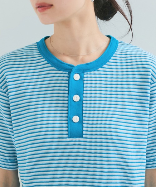 Healthknit（ヘルスニット）の「【Healthknit/ヘルスニット】Multi Border Waffle S/S（Tシャツ/カットソー・レディース・ブルー系その他4/ブラウン/グリーン・FREE）」の5枚目の写真