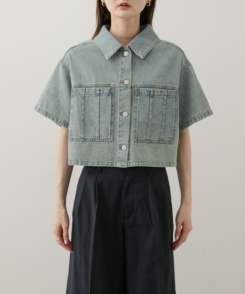 ブラウス シャツ クロップドデニムシャツ レディース GAP ブラウス シャツ クロップド デニムシャツ レディース