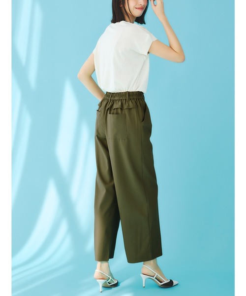 IEDIT(イディット)の「IEDIT 接触冷感・吸汗速乾・UVカット スーさらエアノビ涼やかセミワイドパンツ(スラックス・レディース・オレンジ/カーキ/ブラック・3L/LL/L/M/S/4L)」の5枚目の写真