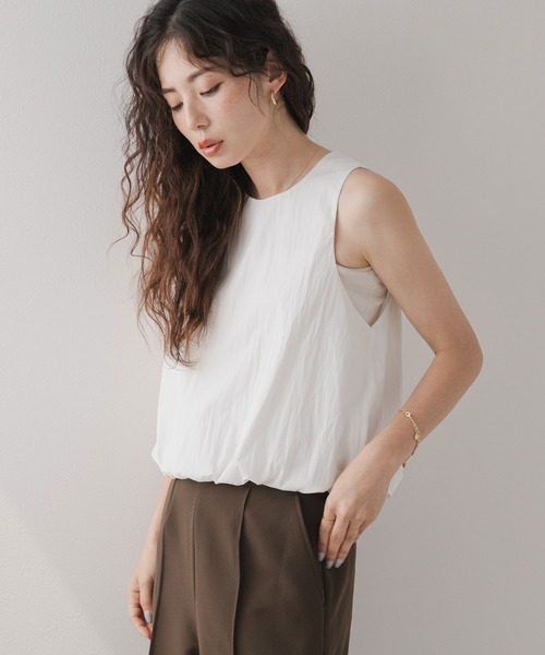 Mystrada◆ノースリーブブラウス/36/レーヨン/BEG/無地// バルーンノースリーブブラウス（Tシャツ/カットソー