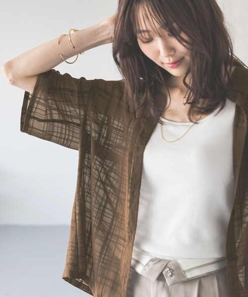 GLOBAL WORK(グローバルワーク)の「アソート柄シアーシャツ半袖/494143(シャツ/ブラウス・レディース・ブラック系その他/ブラウン系その他/ホワイト・MEDIUM/LARGE)」の3枚目の写真