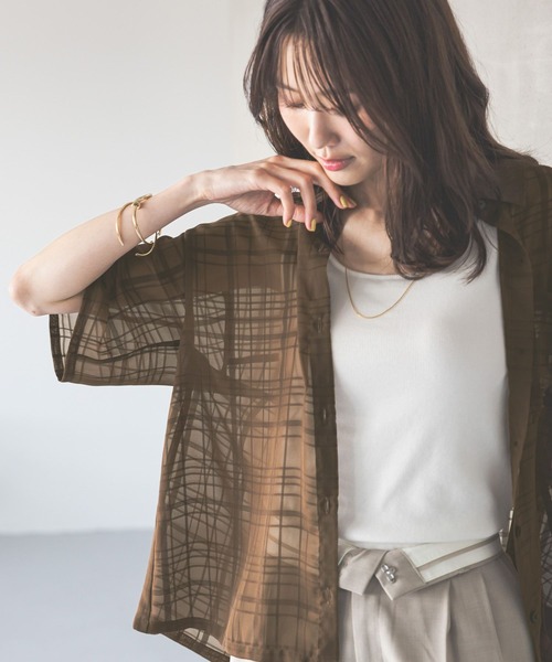GLOBAL WORK(グローバルワーク)の「アソート柄シアーシャツ半袖/494143(シャツ/ブラウス・レディース・ブラック系その他/ブラウン系その他/ホワイト・MEDIUM/LARGE)」の8枚目の写真